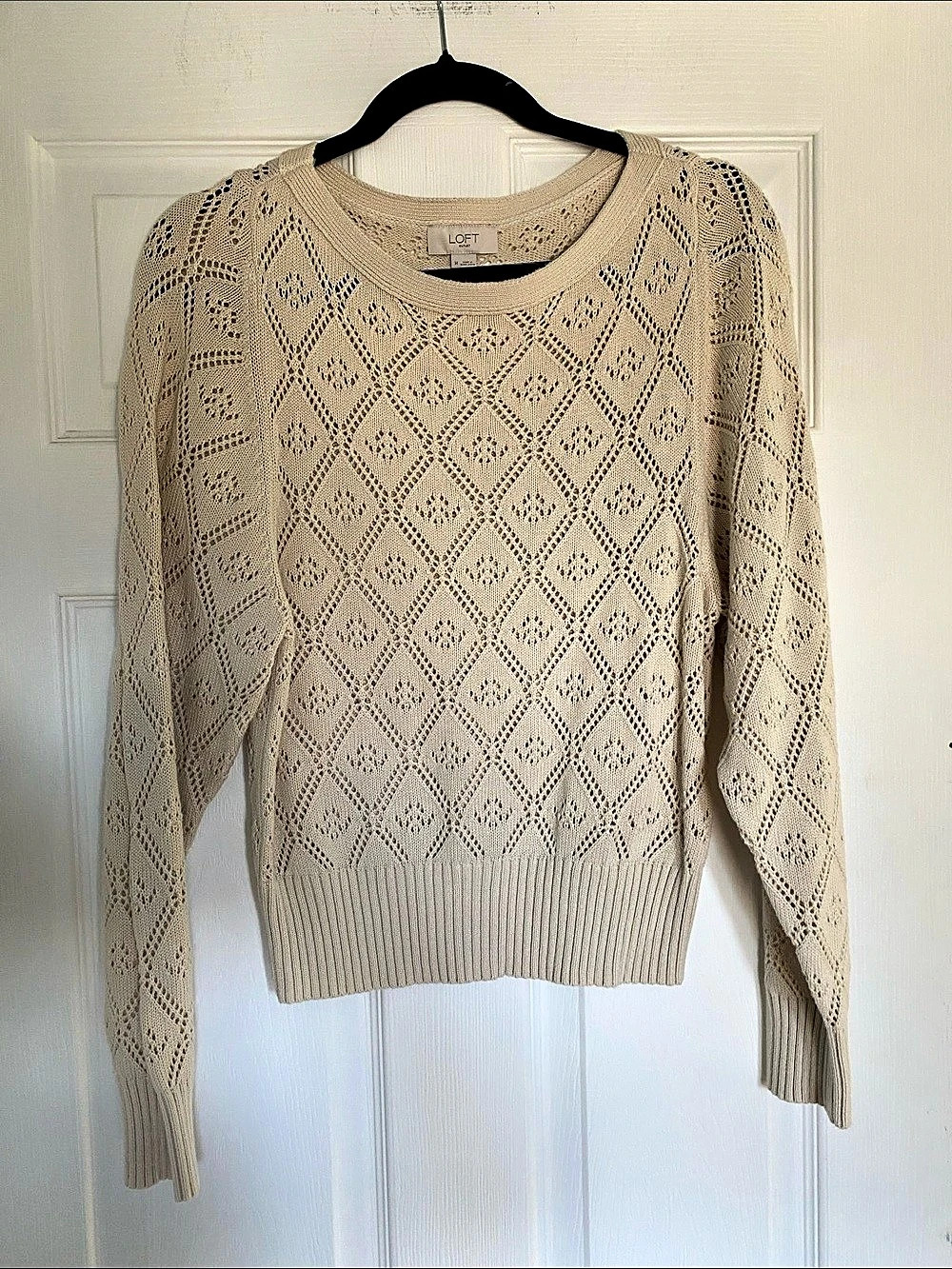 LOFT Geometric Knit Sweater in Cream Size Medium Like New